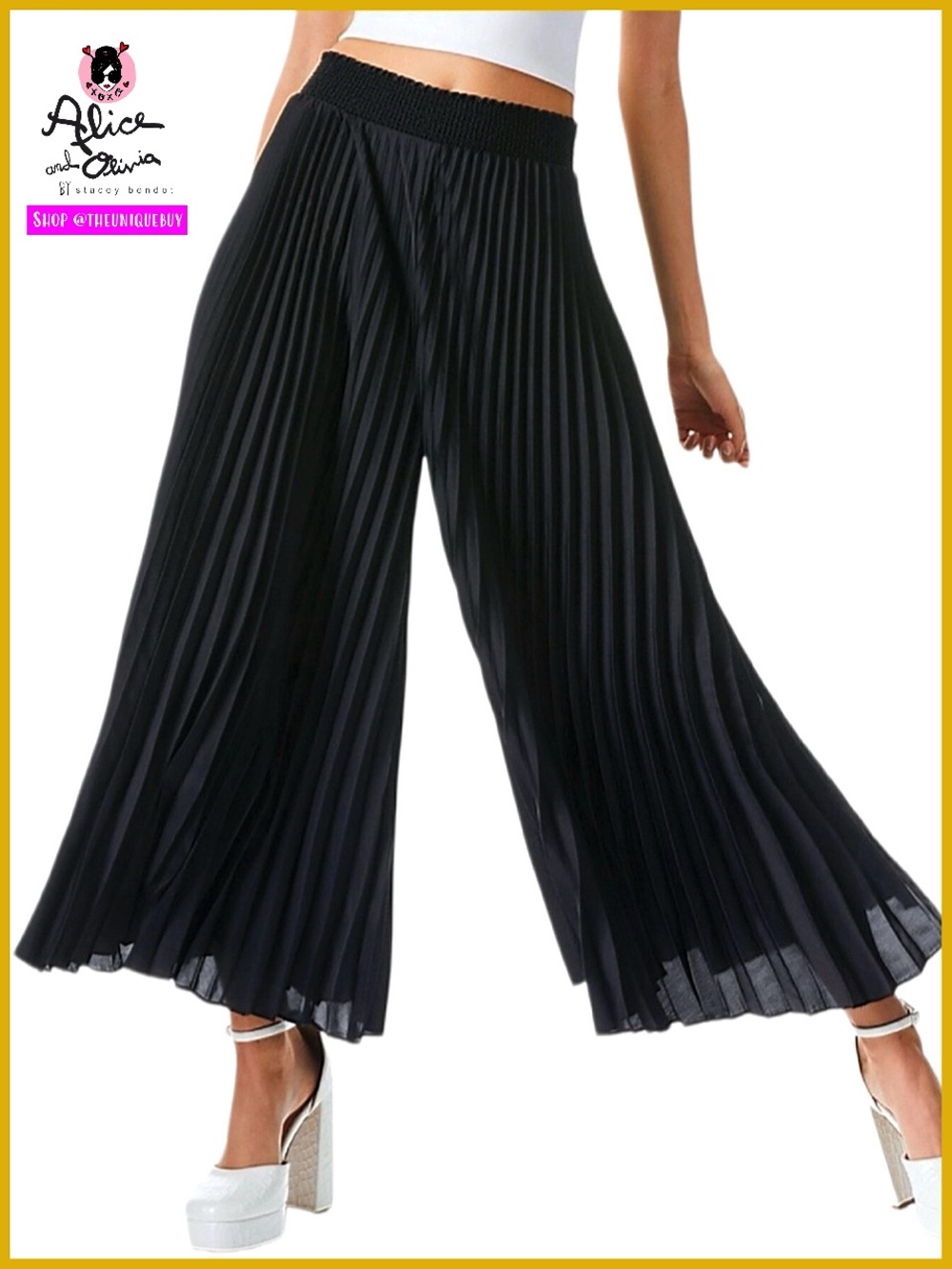 Alice + Olivia Kimbra Black Pleated Wide Leg Pants